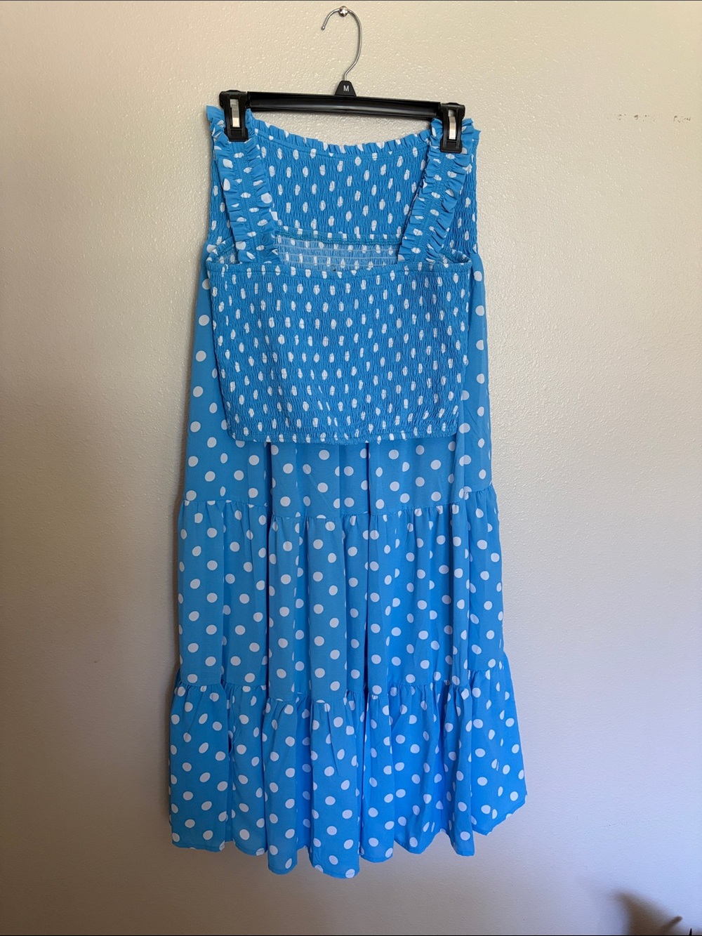 NWT Entro Blue Polka Dot Tiered Maxi Skirt with Top